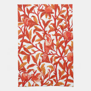Art Nouveau Bird and Pomegranate, Mandarin Orange Tea Towel