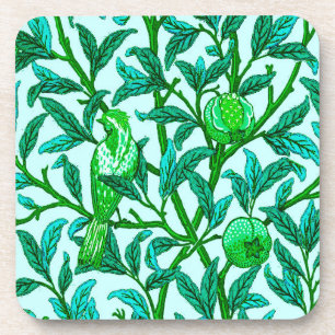 Art Nouveau Bird and Pomegranate, Turquoise & Aqua Coaster