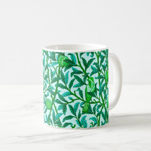 Art Nouveau Bird and Pomegranate, Turquoise & Aqua Coffee Mug (Front Right)