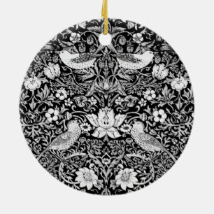 Art Nouveau Bird & Flower Tapestry, Black & White Ceramic Tree Decoration