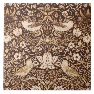 Art Nouveau Bird & Flower Tapestry, Dark Brown Tile