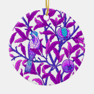 Art Nouveau Bird & Pomegranate, Amethyst Purple  Ceramic Tree Decoration