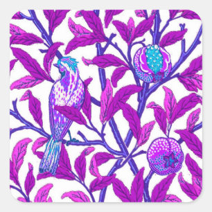 Art Nouveau Bird & Pomegranate, Amethyst Purple Square Sticker