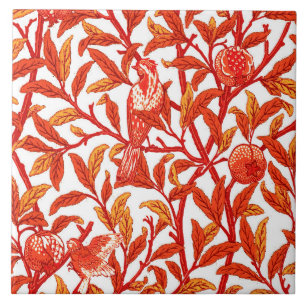 Art Nouveau Bird & Pomegranate, Mandarin Orange Tile
