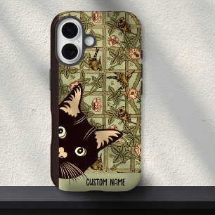 Art Nouveau Birds Funny Curious Cat Floral  iPhone 16 Case