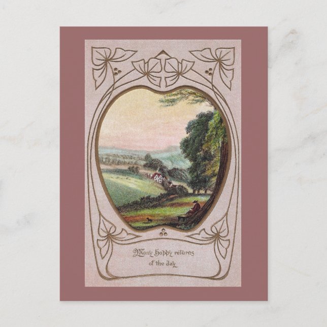 Art Nouveau Birthday Valley Vignette Postcard (Front)