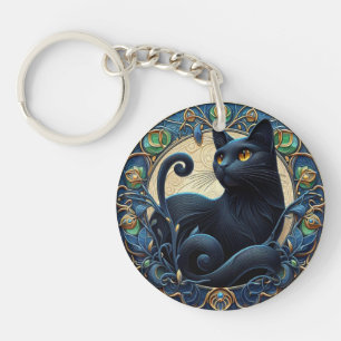 Art Nouveau Black Cat Celtic Key Chain