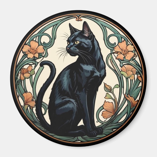 Art Nouveau Black Cat Magnet (Front)