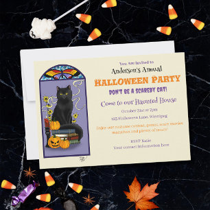 Art Nouveau Black Cat Pumpkin Purple Autumn Yellow Invitation