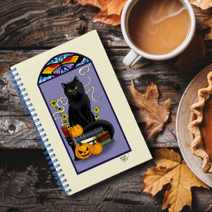Art Nouveau Black Cat Pumpkin Purple Autumn Yellow Notebook