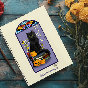 Art Nouveau Black Cat Pumpkin Purple Autumn Yellow Planner