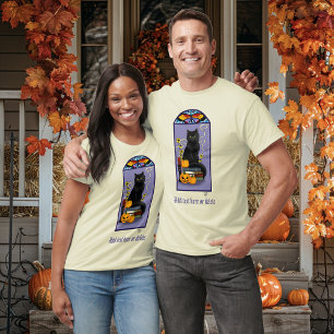 Art Nouveau Black Cat Pumpkin Purple Autumn Yellow T-Shirt