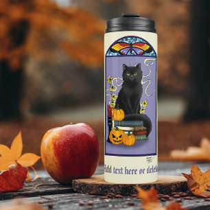 Art Nouveau Black Cat Pumpkin Purple Autumn Yellow Thermal Tumbler