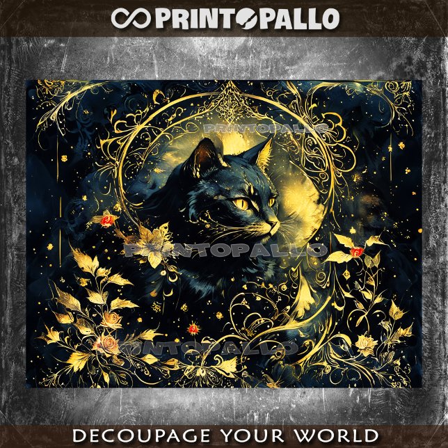 Art Nouveau black cat with golden flowers Tissue Paper (Creator Uploaded)