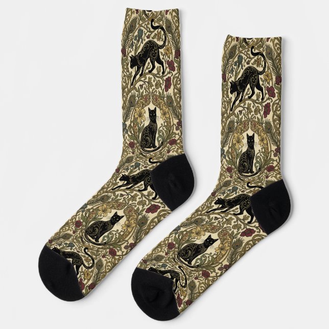 Art Nouveau Black Cats Socks (Left)