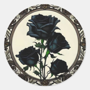 Art Nouveau Black Rose Floral Design Classic Round Sticker