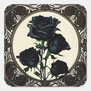 Art Nouveau Black Roses Rose #1 Square Sticker