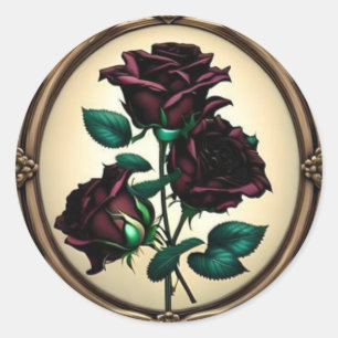 Art Nouveau Black Roses Rose #2 Classic Round Sticker