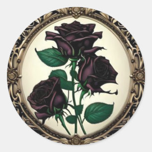 Art Nouveau Black Roses Rose #3 Classic Round Sticker