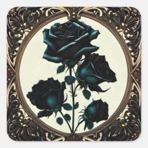 Art Nouveau Black Roses Rose #4 Square Sticker