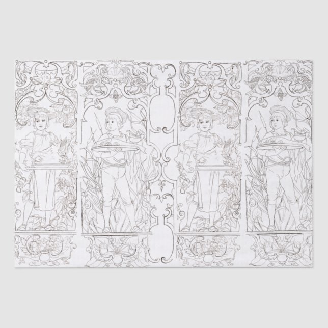 Art Nouveau Black White Cooks Boys Decoupage Tissue Paper (Front)