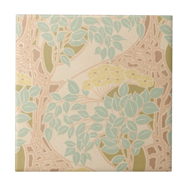 art nouveau blooming floral art tile (Front)