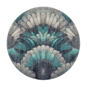 Art Nouveau Blue and Silver Fans Cutting Board