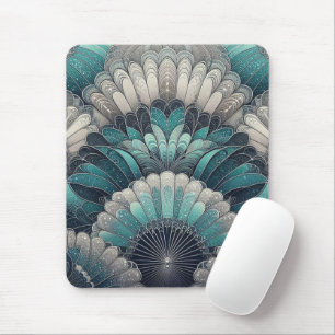 Art Nouveau Blue and Silver Fans Mouse Mat