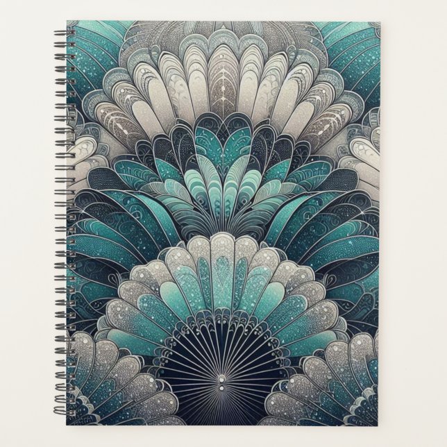 Art Nouveau Blue and Silver Fans Planner (Front)