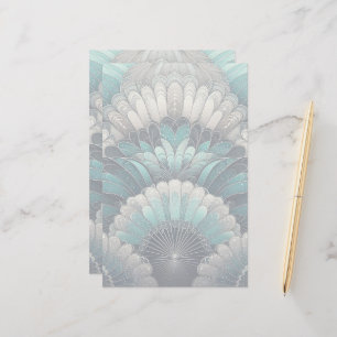 Art Nouveau Blue and Silver Fans Stationery