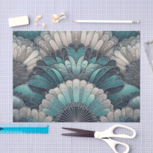 Art Nouveau Blue and Silver Fans Tissue Paper