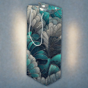 Art Nouveau Blue and Silver Fans Wine Gift Bag