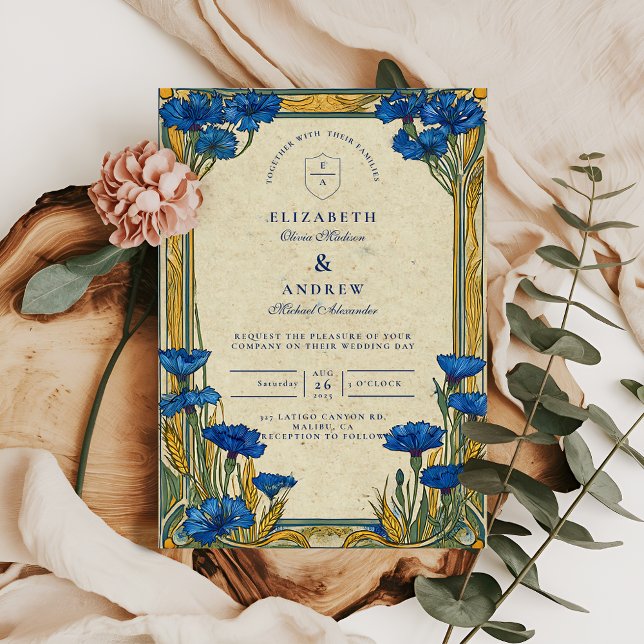 Art Nouveau Blue Cornflower Wedding Invitation (Creator Uploaded)