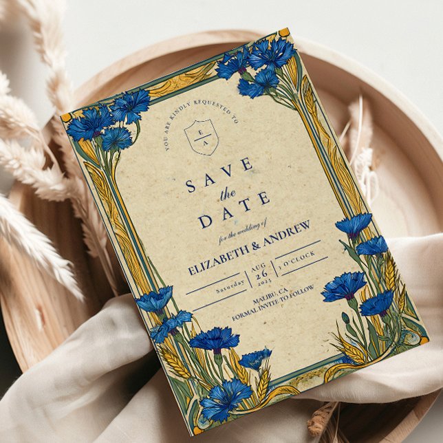 Art Nouveau Blue Cornflower Wedding Save The Date (Creator Uploaded)