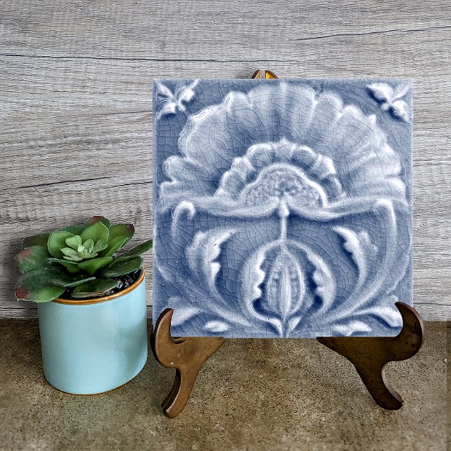 Art Nouveau Blue Floral Antique Look Pretty Tile (Creator Uploaded)