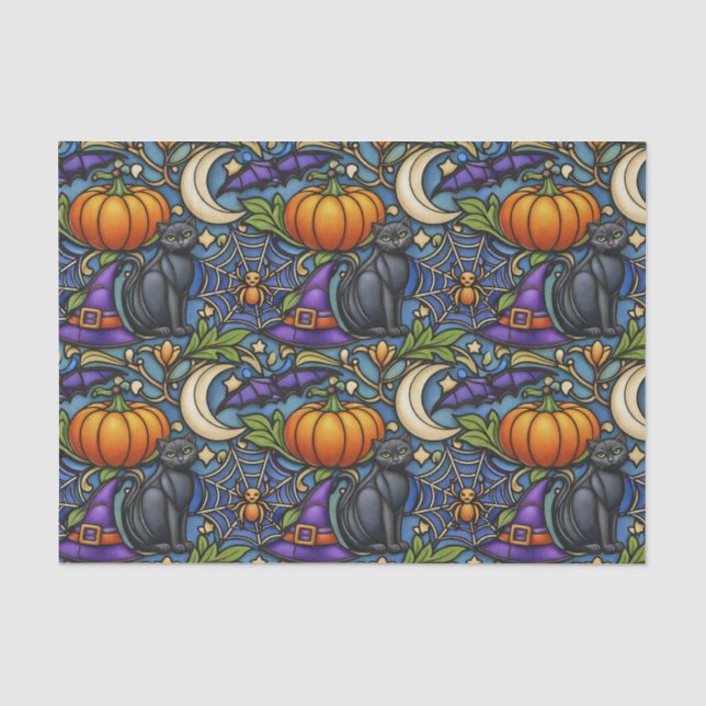 Art Nouveau Blue Halloween Tissue Paper (Front)