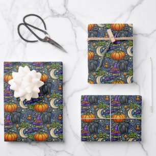 Art Nouveau Blue Halloween Wrapping Paper Sheet
