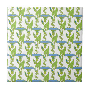 Art Nouveau blue Ipomoea floral wallpaper damask Tile