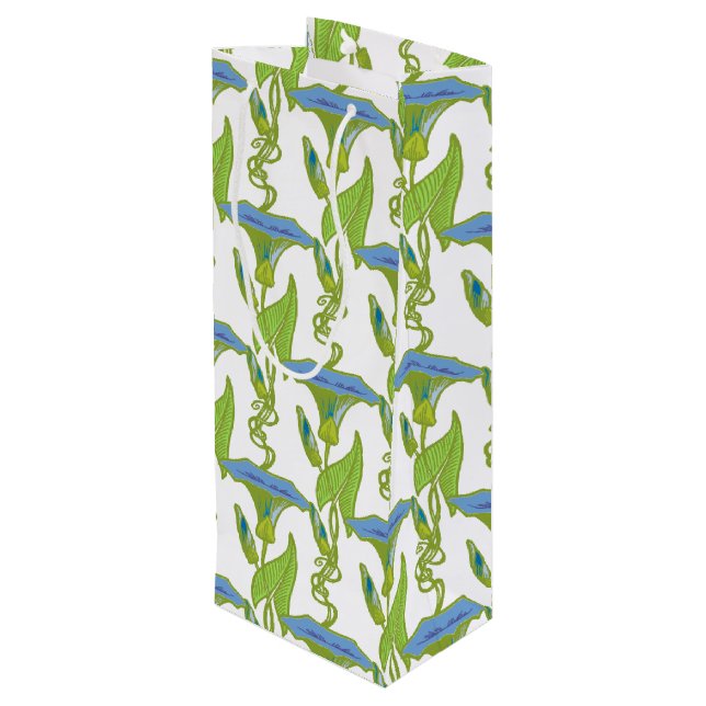 Art Nouveau blue Ipomoea floral wallpaper damask Wine Gift Bag (Back Angled)