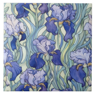 Art Nouveau blue iris  Tile