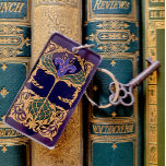 Art Nouveau Blue Lily Key Ring<br><div class="desc">This design has been adapted from an antiquarian 1902 book cover and Features an art nouveau blue lily flower and stylised gilt leaf pattern set against a dark blue background with deep forest green accents. For book lovers, readers, writers, bibliophiles, bibliomaniacs, book collectors, book sellers, book experts, book worms, book...</div>