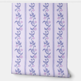 Art Nouveau Blue Purple Floral Striped Pattern Wallpaper