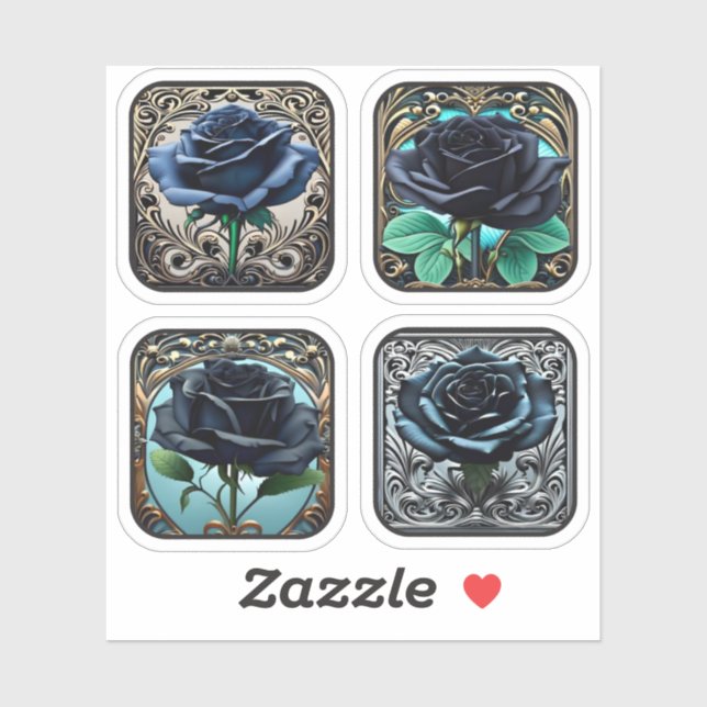 Art Nouveau Blue Rose Black Roses Assortment #2 (Sheet)