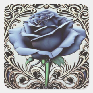 Art Nouveau Blue Rose Sticker – Elegant Floral Des