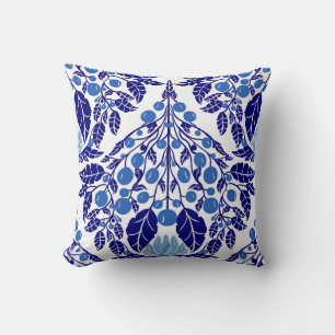 Art Nouveau Blue–Vintage Floral Scallop  Cushion