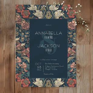 Art Nouveau Blue William Morris Floral Wedding Invitation