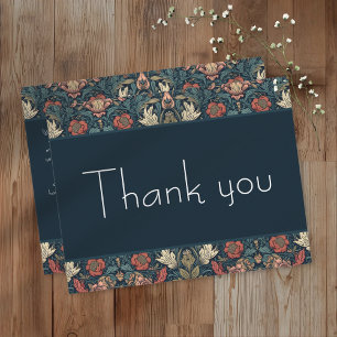 Art Nouveau Blue William Morris Floral Wedding Thank You Card