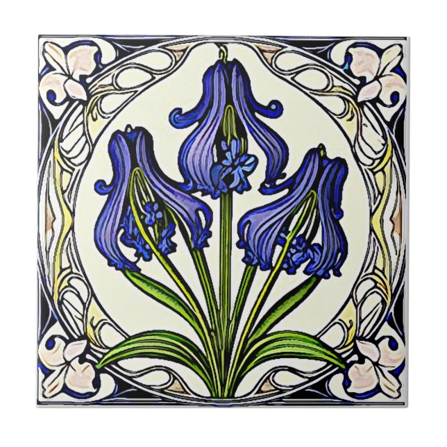 Art nouveau bluebell flower patter 1 tile (Front)
