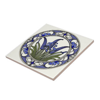 Art nouveau bluebell flower pattern tile