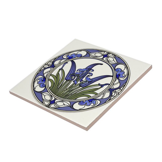 Art nouveau bluebell flower pattern tile (Side)